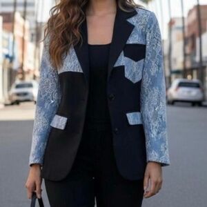 Elegant Black and Blue Lace Blazer
